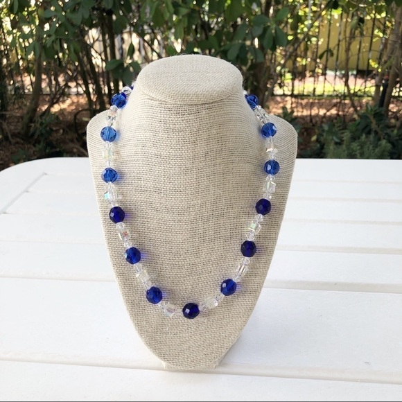 Hand Crafted Jewelry - NWT Czech Crystal Beaded Necklace Blue 925 Clasp
